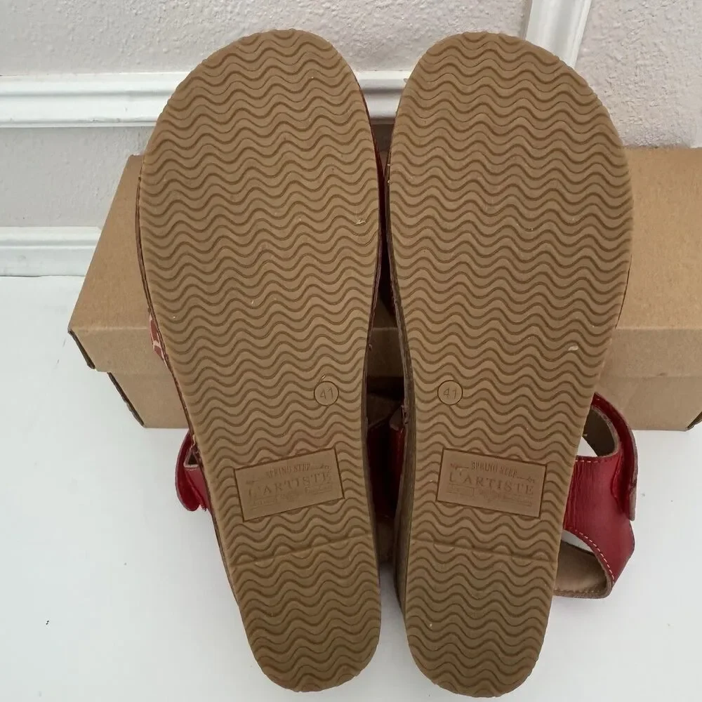 L'Artiste by Spring Step Leather Wedge Sandals Cuteness Red 41 - Picture 8 of 9